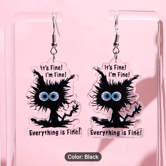 NWT stressed black cat acrylic earrings. - Picture 3 of 3